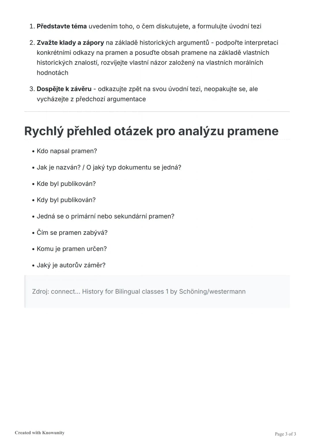 # Struktura dějepisných zkoušek

Přehled tří hlavních částí dějepisných zkoušek: formální analýza a reprodukce,
reorganizace a zasazení do k