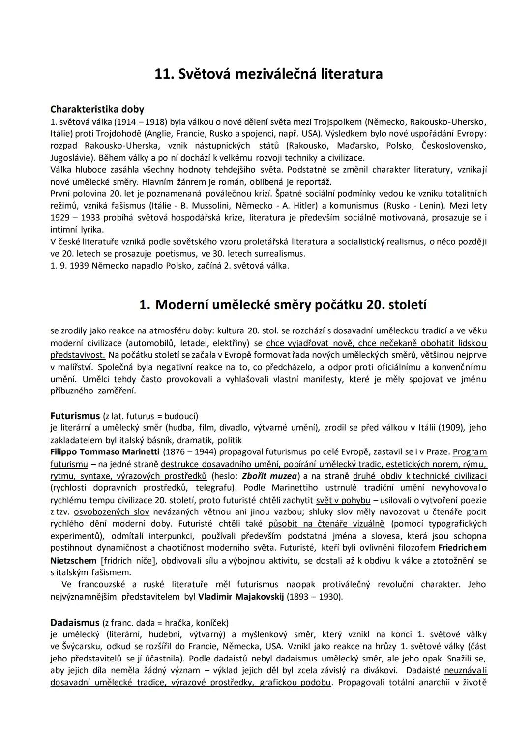 Meziválečná literární tvorba a moderní směry