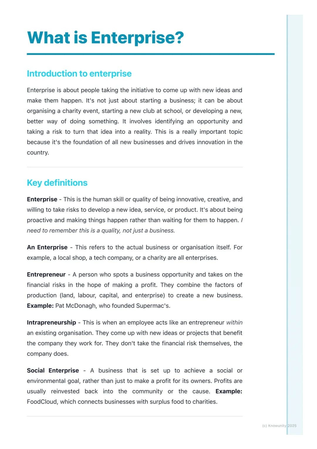 # What is Enterprise?

## Introduction to enterprise

Enterprise is about people taking the initiative to come up with new ideas and
make th
