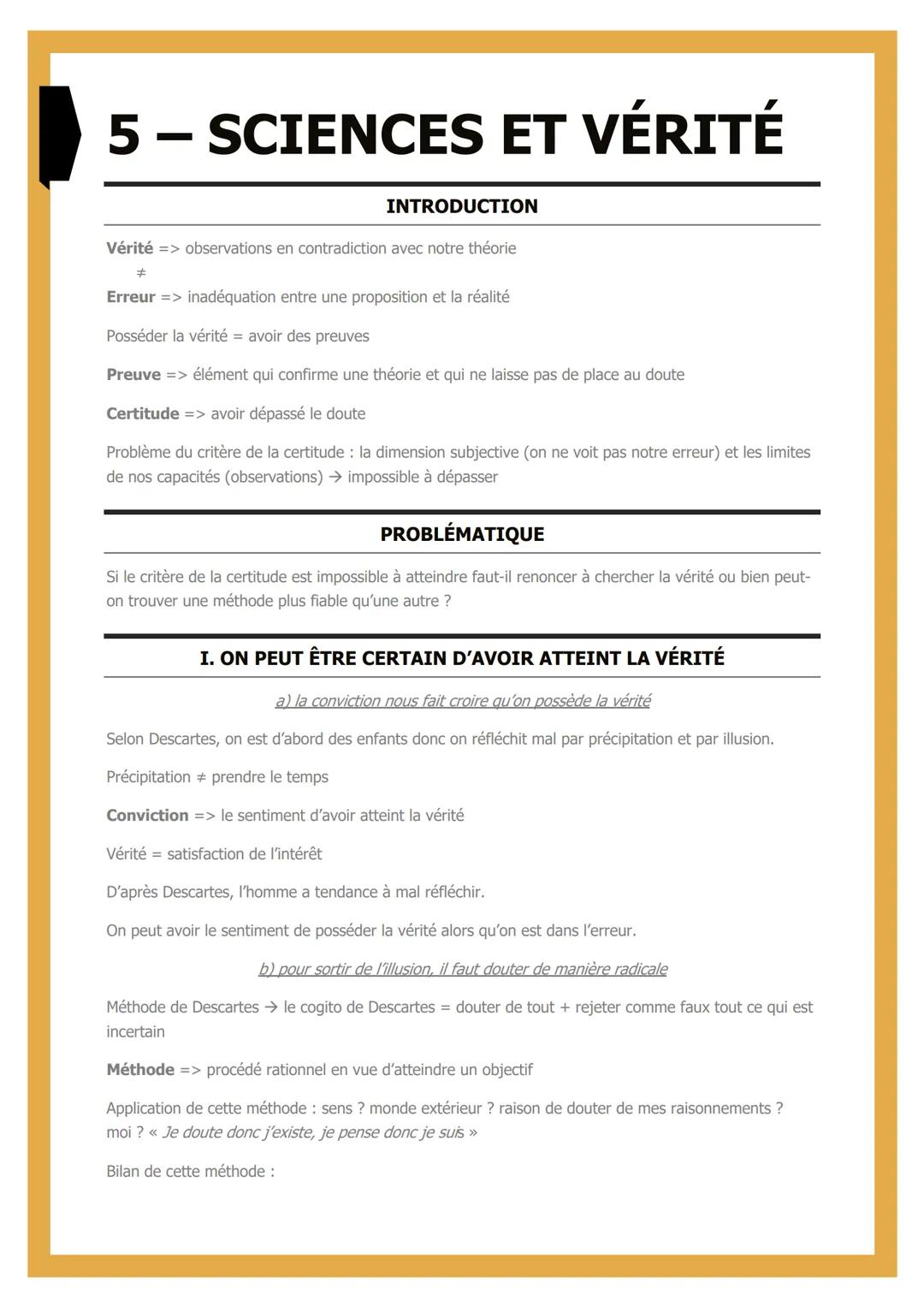 # 5 – SCIENCES ET VÉRITÉ

INTRODUCTION

Vérité => observations en contradiction avec notre théorie

Erreur => inadéquation entre une proposi