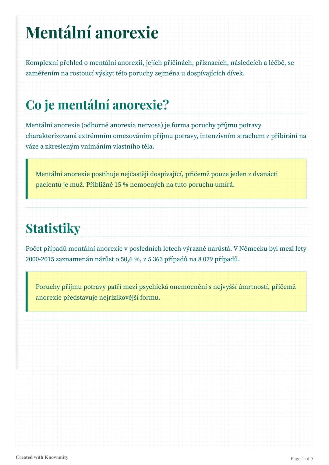 # Mentální anorexie

Komplexní přehled o mentální anorexii, jejích příčinách, příznacích, následcích a léčbě, se
zaměřením na rostoucí výsky