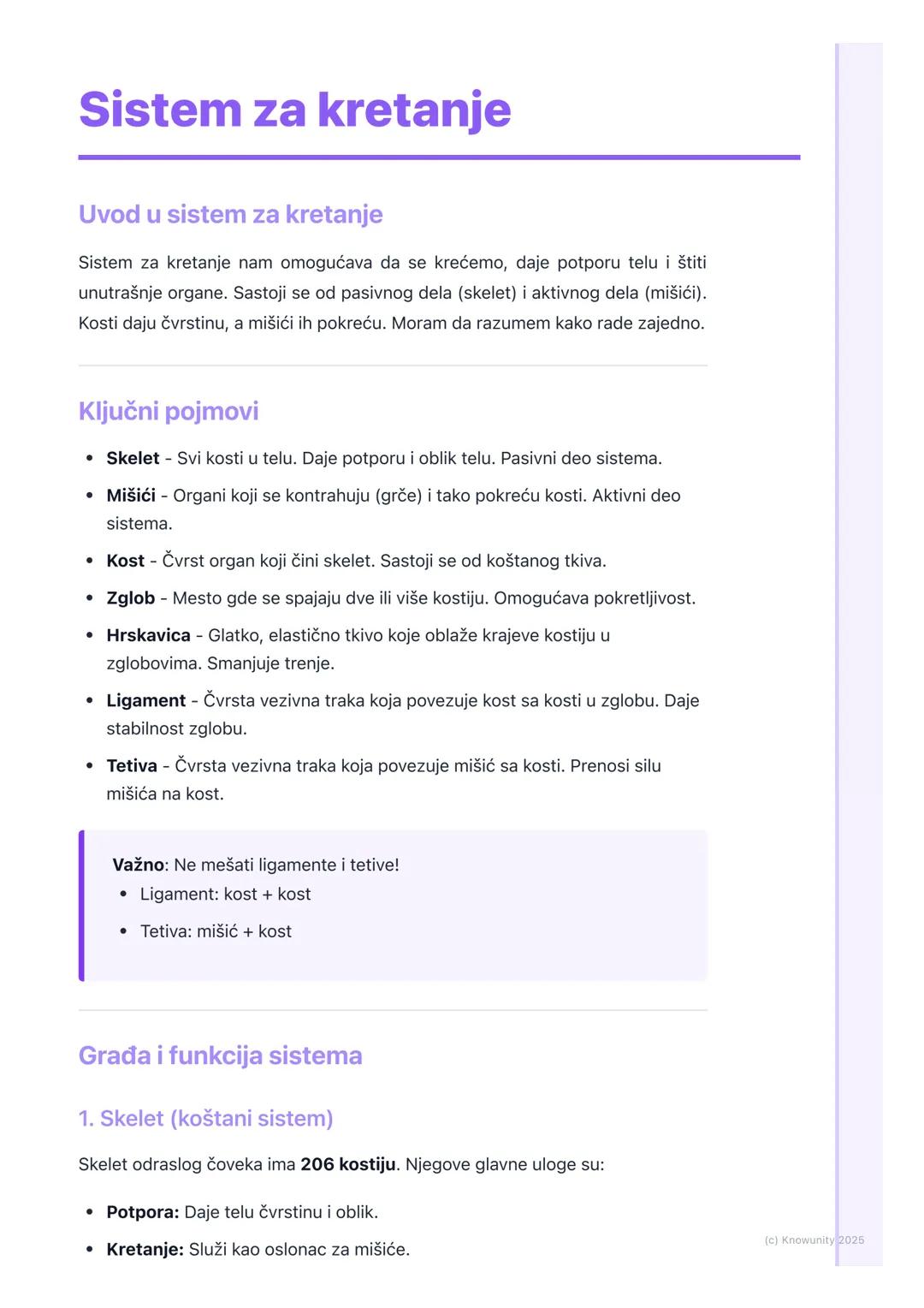 # Sistem za kretanje

Uvod u sistem za kretanje

Sistem za kretanje nam omogućava da se krećemo, daje potporu telu i štiti
unutrašnje organe