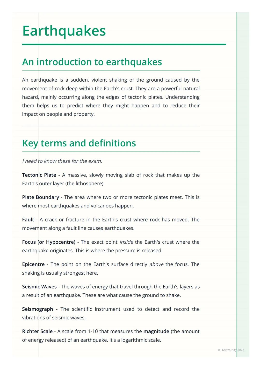 # Earthquakes

## An introduction to earthquakes

An earthquake is a sudden, violent shaking of the ground caused by the
movement of rock de
