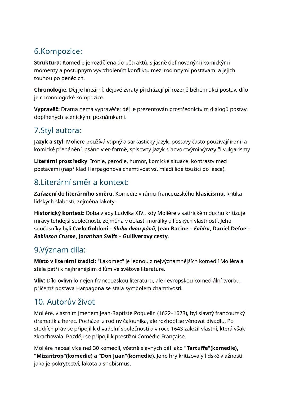 --- OCR Start ---
Rozbor literárního díla - Lakomec
1.Základní informace:
。
Název díla: Lakomec
Autor: Moliére
Druh: Drama
Žánr: Komedie
Rok