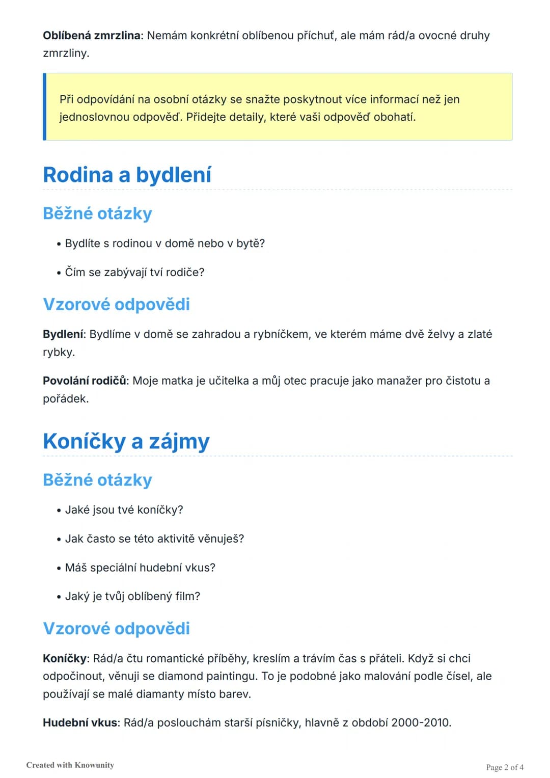# Příprava na ústní zkoušku z cizího
jazyka - vzorové otázky a odpovědi

Sbírka běžných otázek a kreativních odpovědí pro ústní zkoušku z ci