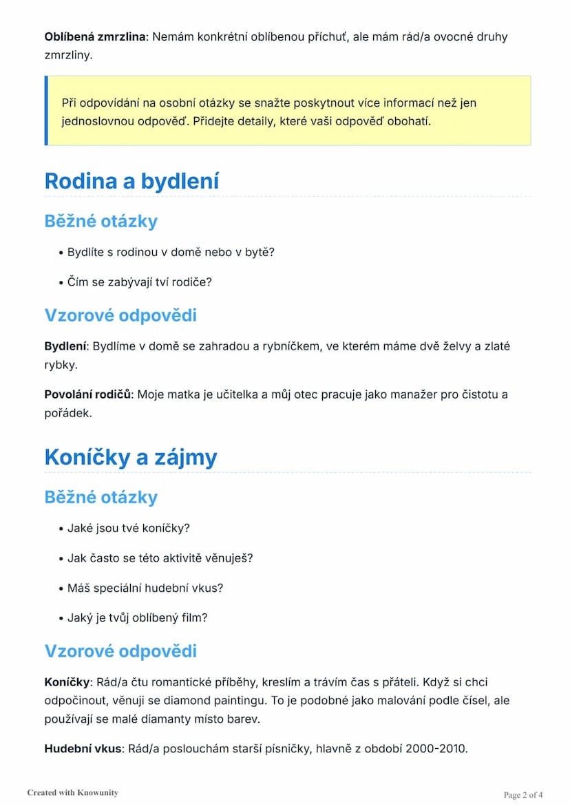# Příprava na ústní zkoušku z cizího
jazyka - vzorové otázky a odpovědi

Sbírka běžných otázek a kreativních odpovědí pro ústní zkoušku z ci