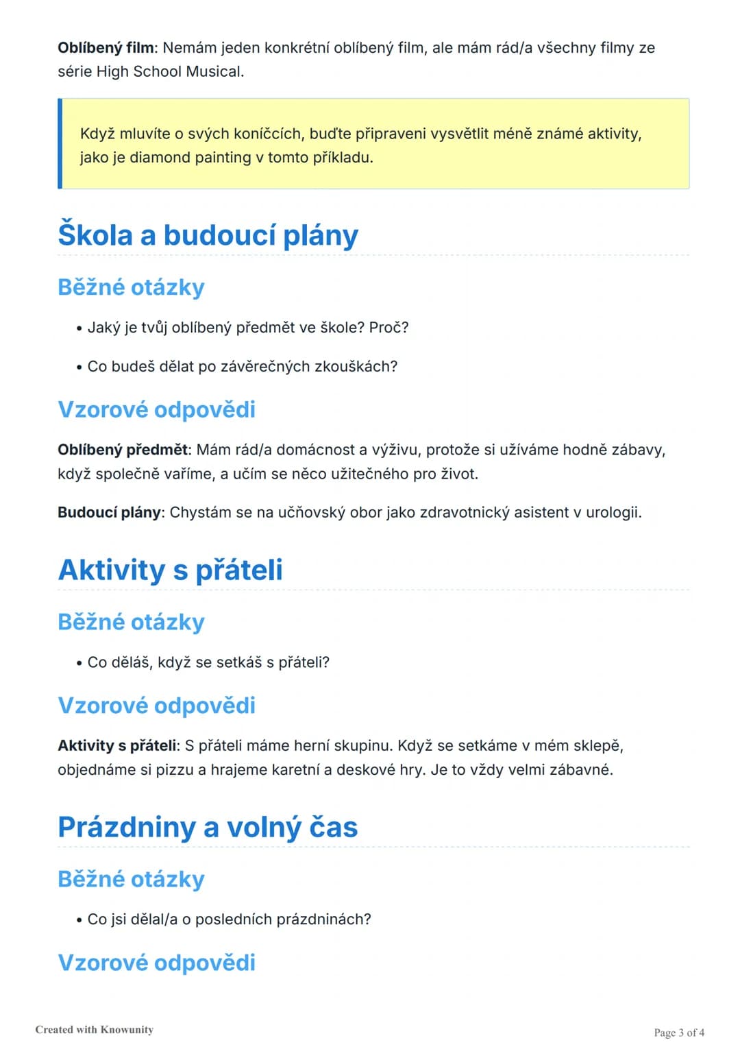 # Příprava na ústní zkoušku z cizího
jazyka - vzorové otázky a odpovědi

Sbírka běžných otázek a kreativních odpovědí pro ústní zkoušku z ci