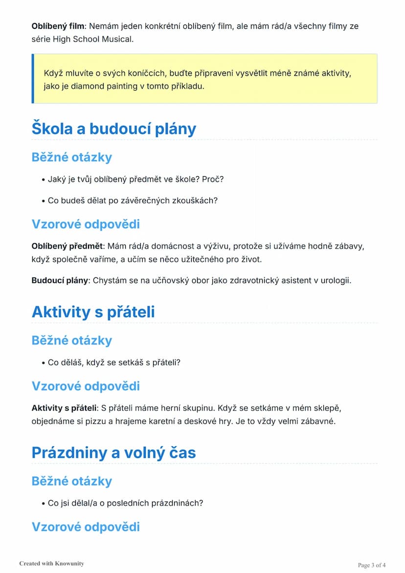 # Příprava na ústní zkoušku z cizího
jazyka - vzorové otázky a odpovědi

Sbírka běžných otázek a kreativních odpovědí pro ústní zkoušku z ci