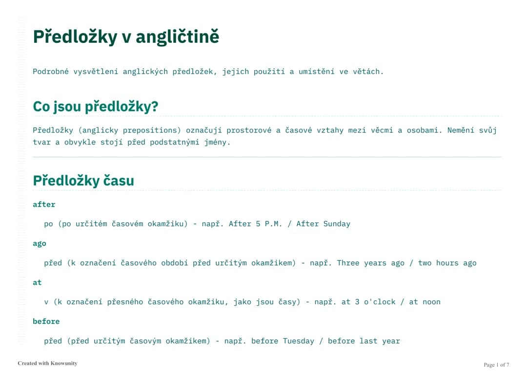 Předložky v angličtině