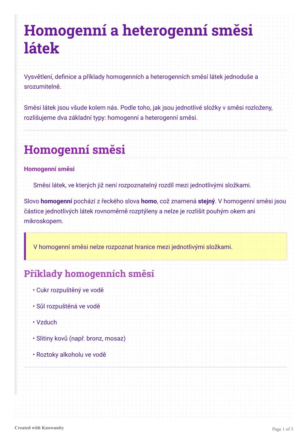 Homogenní a heterogenní směsi látek