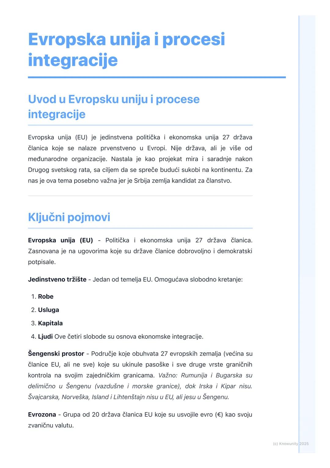 # Evropska unija i procesi
integracije

Uvod u Evropsku uniju i procese
integracije

Evropska unija (EU) je jedinstvena politička i ekonomsk