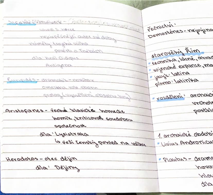 --- OCR Start ---
test literatura (starověká) - str. 9-15 uč.
ANTIKA
8. stol.př.n.l. - 5. stol.n.l., základ evropské kultury
rozdělení: Řeck
