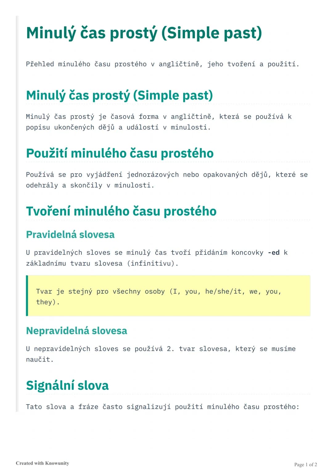 Minulý čas prostý (Simple past)