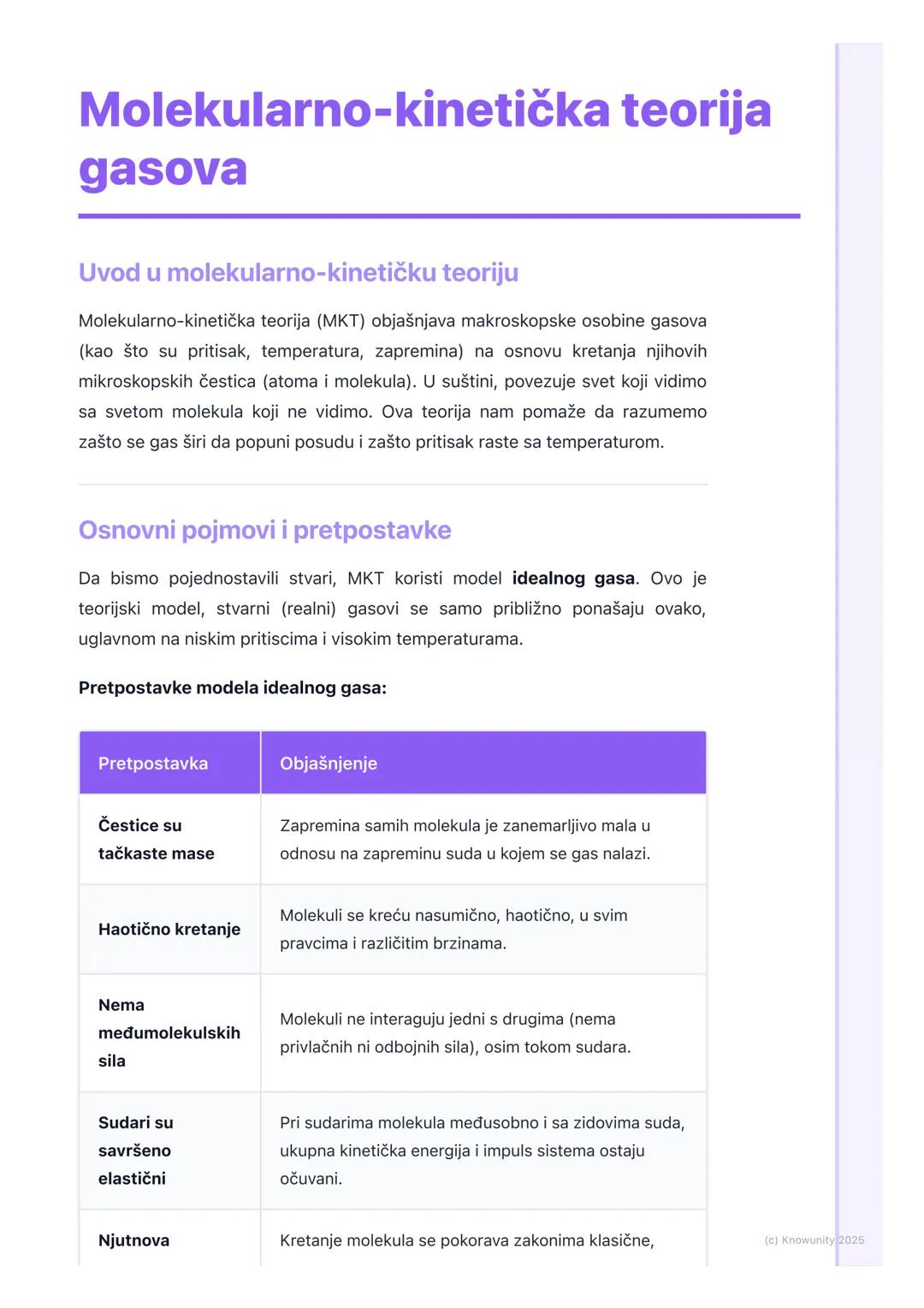 # Molekularno-kinetička teorija
gasova

Uvod u molekularno-kinetičku teoriju

Molekularno-kinetička teorija (MKT) objašnjava makroskopske os