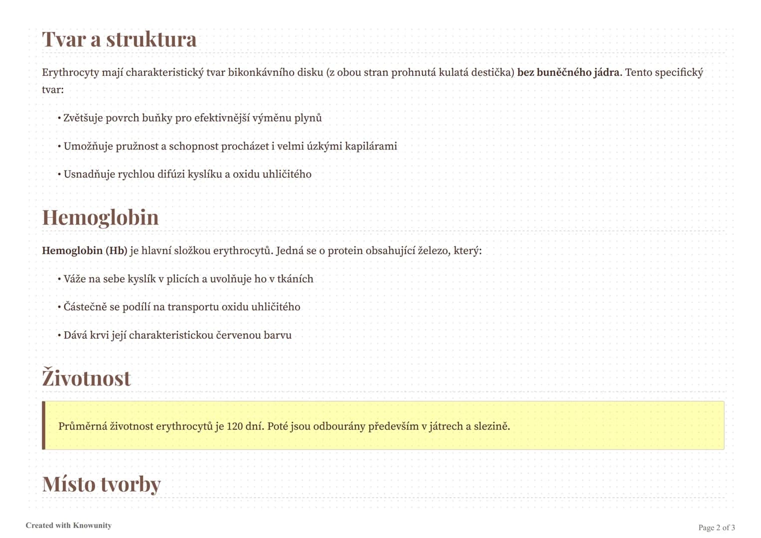 --- OCR Start ---
Erythrocyty (červené krvinky)
Přehled základních informací o erythrocytech, jejich funkci, struktuře a významu v lidském t