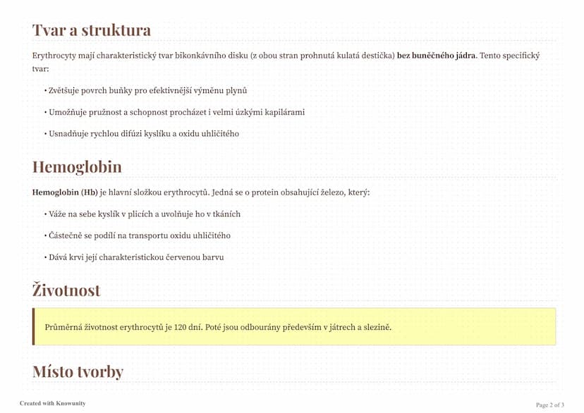 --- OCR Start ---
Erythrocyty (červené krvinky)
Přehled základních informací o erythrocytech, jejich funkci, struktuře a významu v lidském t
