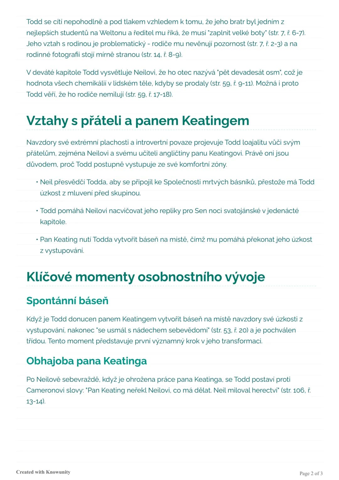 # Charakteristika Todda Andersona z
filmu Společnost mrtvých básníků
Analýza postavy Todda Andersona, jeho osobnostního vývoje a vztahů v ro