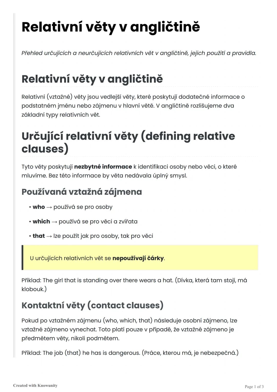 # Relativní věty v angličtině

Přehled určujících a neurčujících relativních vět v angličtině, jejich použití a pravidla.

# Relativní věty 