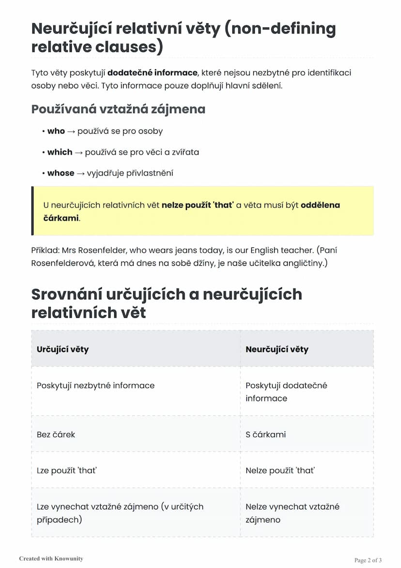 # Relativní věty v angličtině

Přehled určujících a neurčujících relativních vět v angličtině, jejich použití a pravidla.

# Relativní věty 