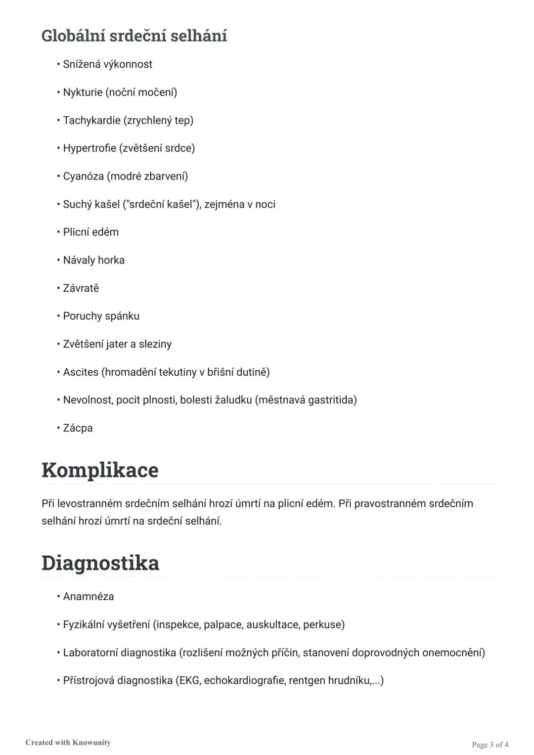 # Srdeční selhání
Stručný přehled srdečního selhání, jeho příčin, příznaků, diagnostiky a léčby.

# Srdeční selhání
Srdeční selhání je stav,