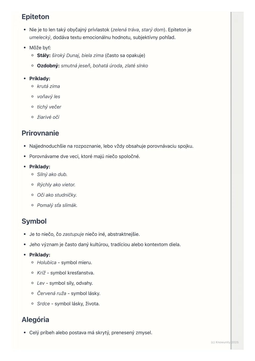 # Umelecké prostriedky

## 1. Prehľad a úvod

Umelecké prostriedky sú ako štetce a farby pre maliara, ale pre spisovateľa. Sú
to nástroje, k