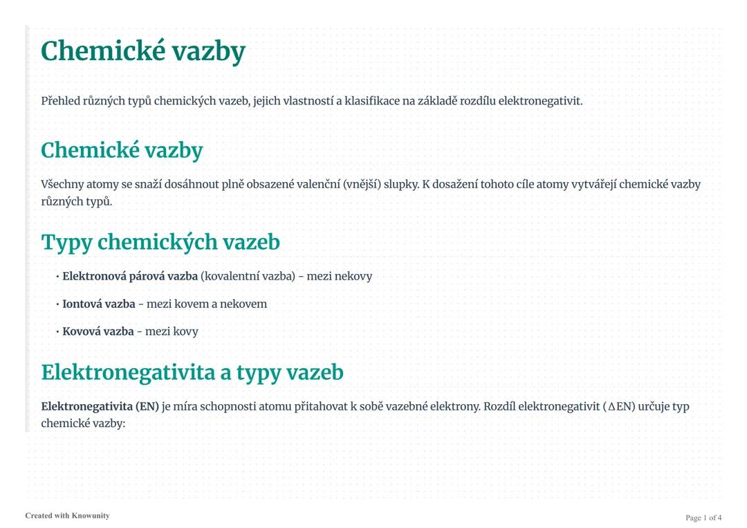 Typy chemických vazeb a jejich vlastnosti