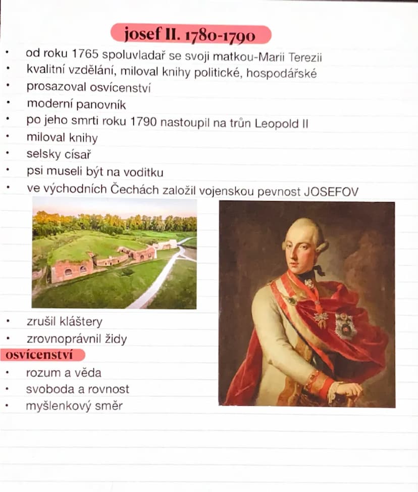# josef II. 1780-1790

- od roku 1765 spoluvladař se svojí matkou-Marií Terezií
- kvalitní vzdělání, miloval knihy politické, hospodářské
- 