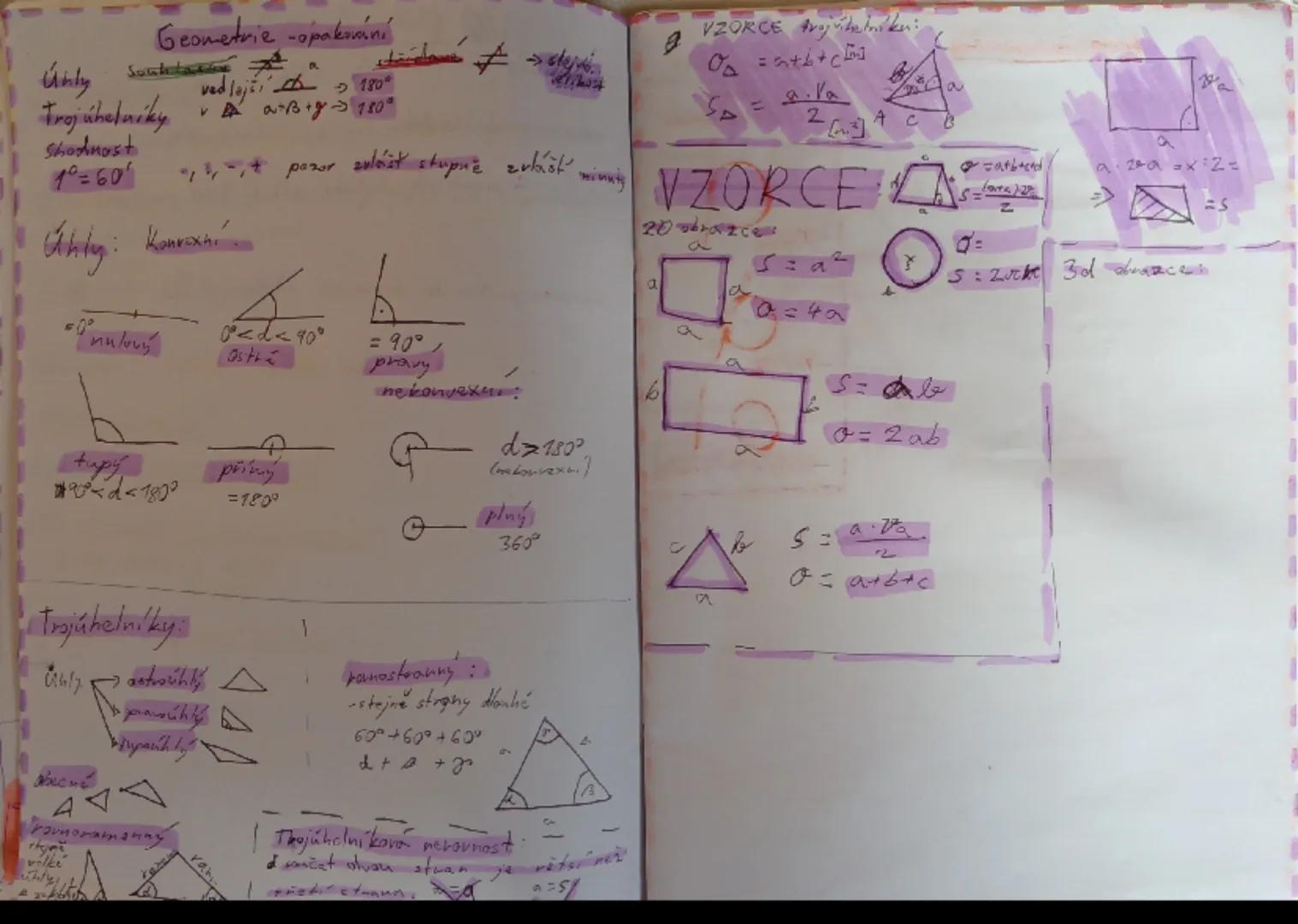 Geometrie -opakování
Úhly
Souhlas
ved laj 180°
trojúhelníky v AaB+g 180°
Shodnost
10-60 *,,-, pozor zulást stupně zvlášť minnig
Ghing: Konve