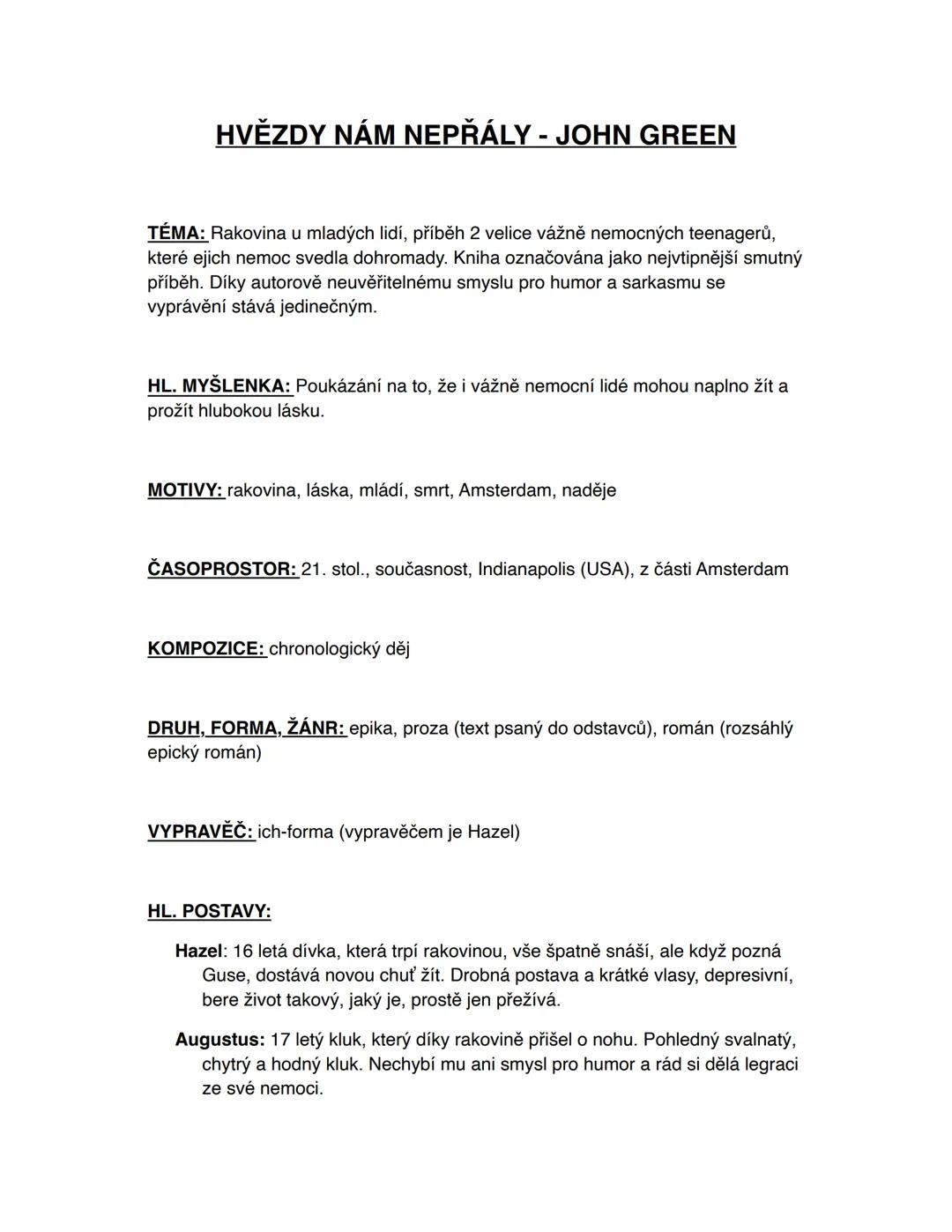 ČJ rozbor - Hvězdy nám nepřály