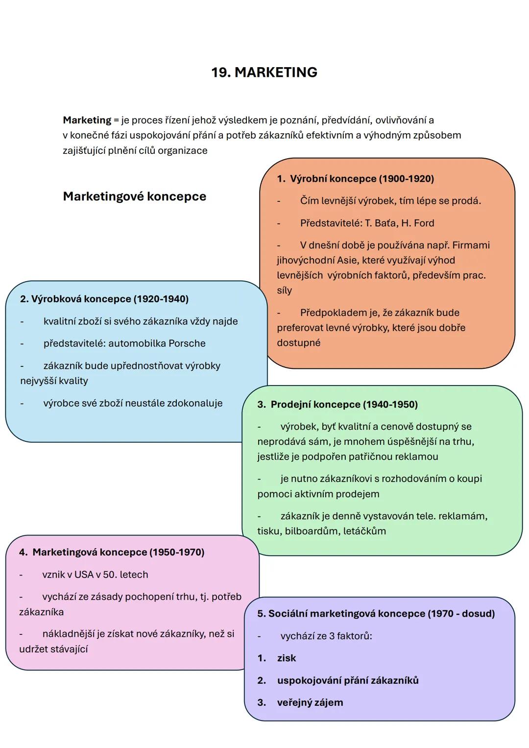 19. MARKETING
Marketing = je proces řízení jehož výsledkem je poznání, předvídání, ovlivňování a
v konečné fázi uspokojování přání a potřeb