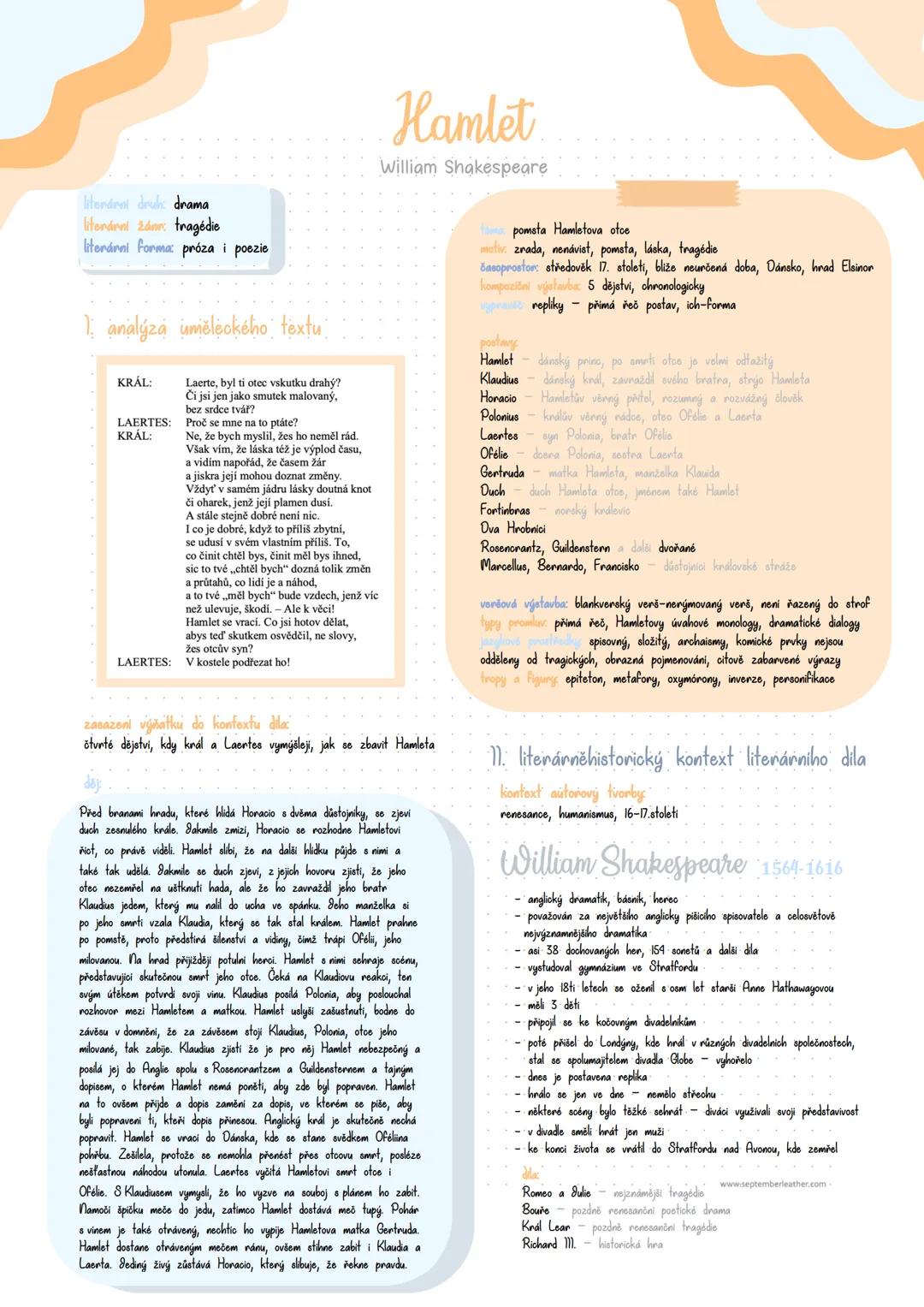 tendret drds drama
literární žánr: tragédie
literárni forma próza i poezie
1 analýza uměleckého textu
KRÁL:
Laerte, byl ti otec vskutku dr