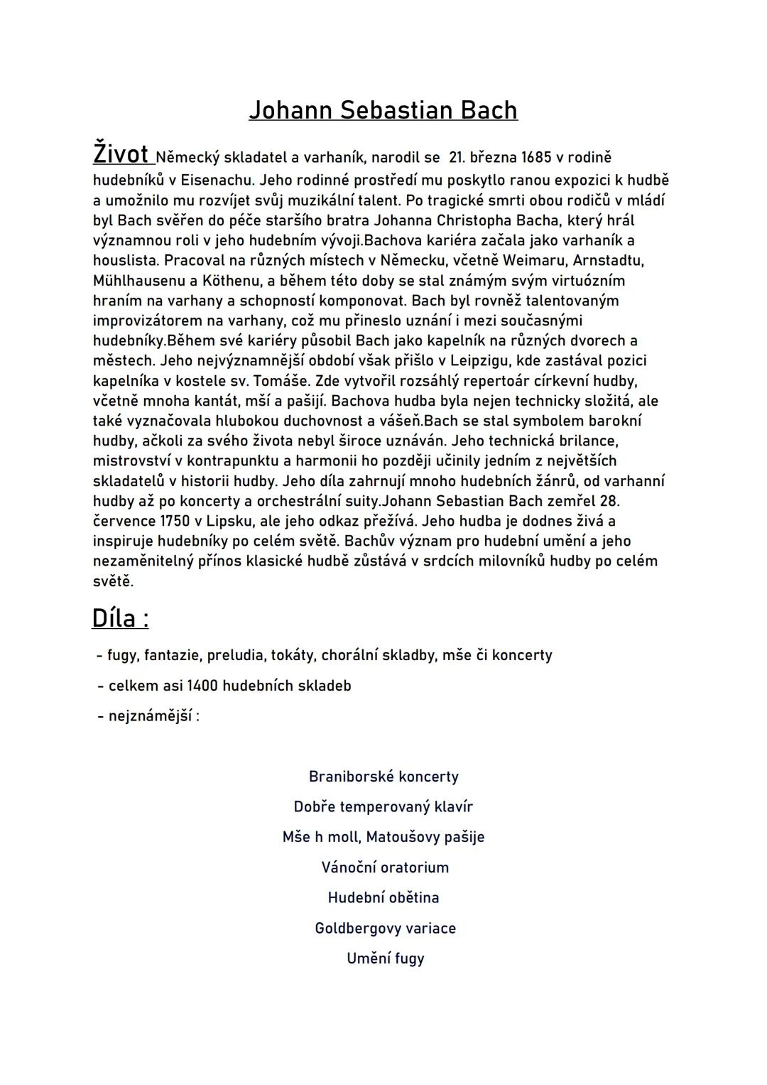 # Johann Sebastian Bach
# Život
Německý skladatel a varhaník, narodil se 21. března 1685 v rodině
hudebníků v Eisenachu. Jeho rodinné prost