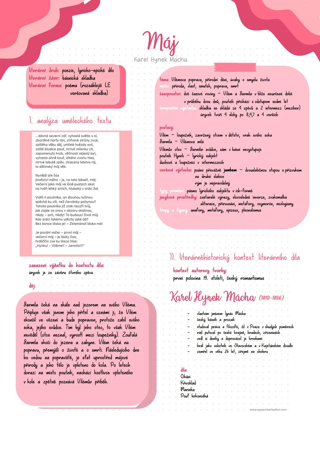 # Máj
Karel Hynek Macha
literárni druh: poezie, lyricko-epické dílo
literárni žánr: básnická skladba
literárni forma: poéma (rozsáhlejši L