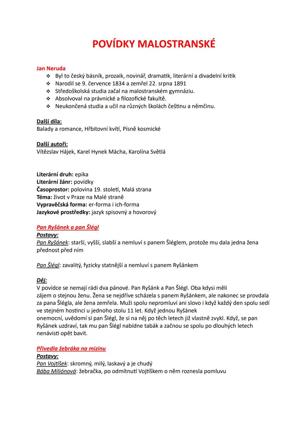 --- OCR Start ---
POVÍDKY MALOSTRANSKÉ
Jan Neruda
❖ Byl to český básník, prozaik, novinář, dramatik, literární a divadelní kritik
❖ Narodil