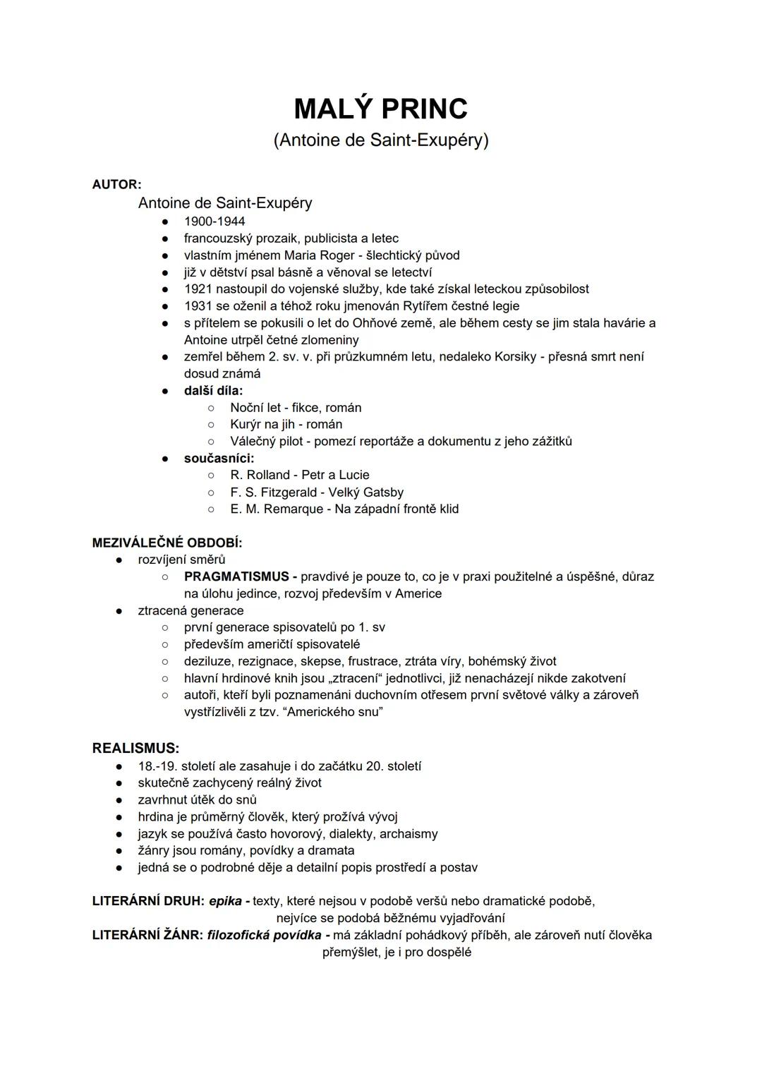 --- OCR Start ---
AUTOR:
MALÝ PRINC
(Antoine de Saint-Exupéry)
Antoine de Saint-Exupéry
1900-1944
francouzský prozaik, publicista a letec
vl