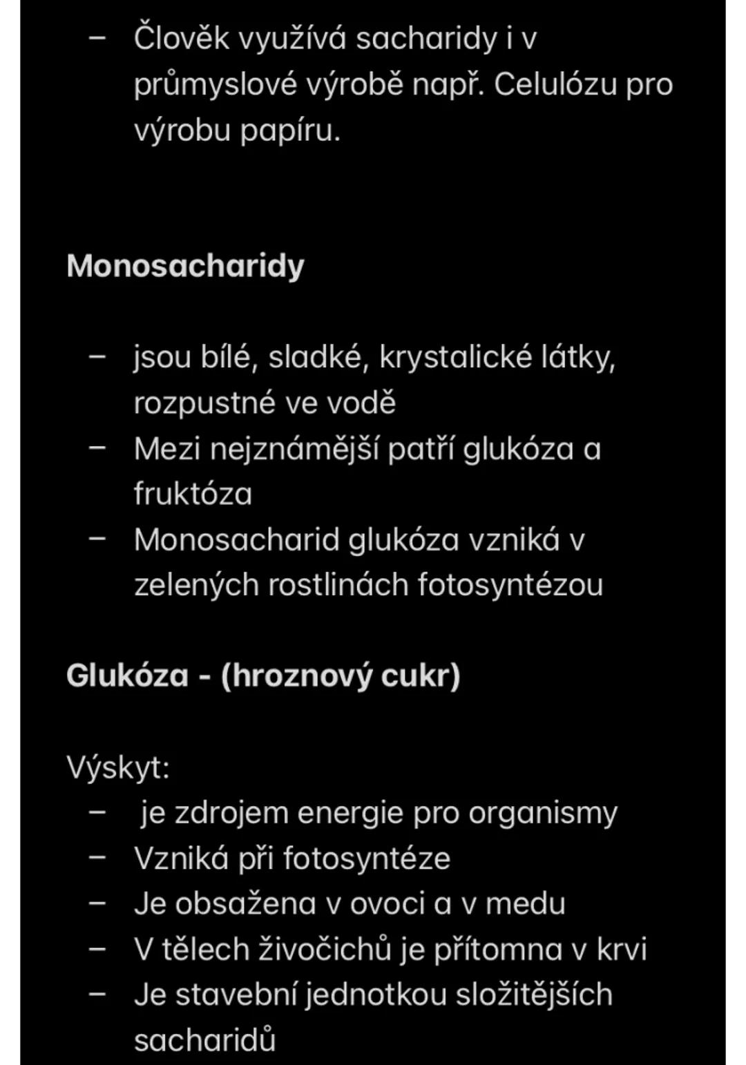 # Chemie - cukry
sacharidy
- v molekulách sacharidů jsou
obsaženy atomy tří prvků – uhlíku,
vodíku a kyslíku H-C=O
- Jejich molekuly obsah