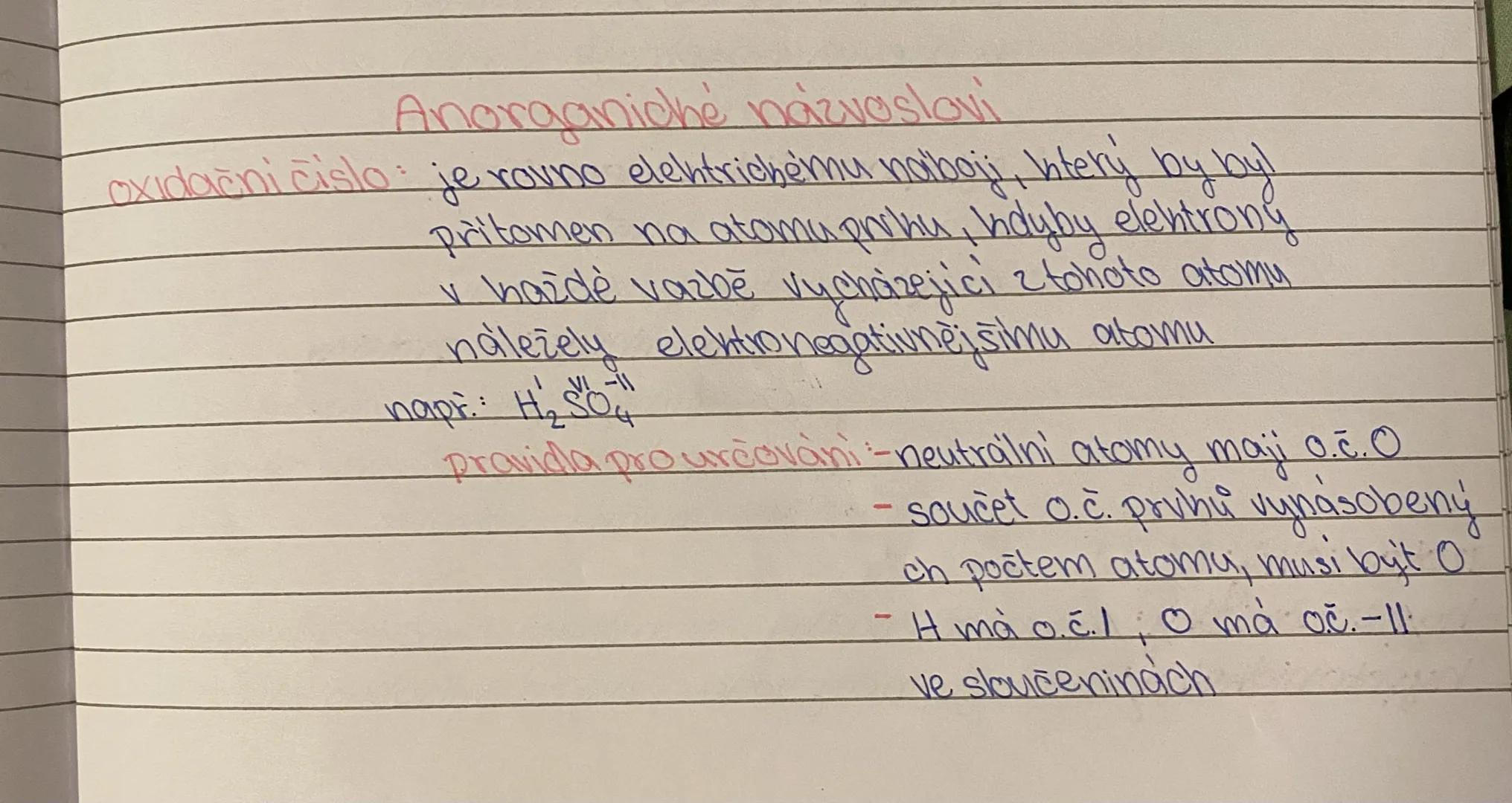 # Anorganické názvosloví
oxidační číslo: je rovno elektrickému náboji, který by byl
přítomen na atomu prvku, kdyby elektrony
v hozné vazbě