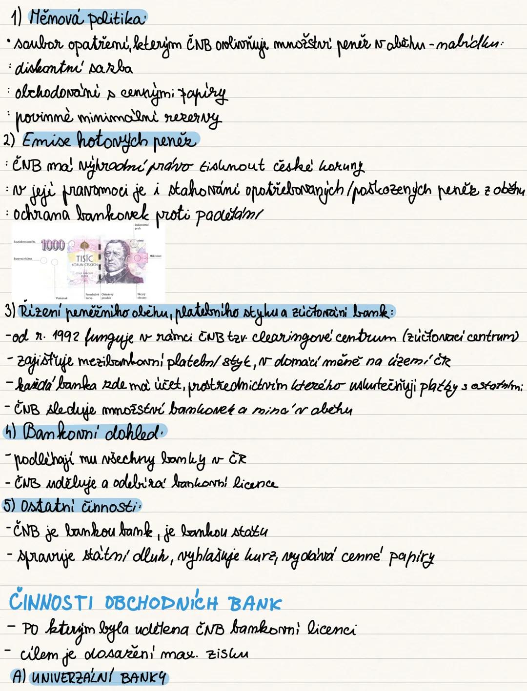 # Bankovnictvi v Čr
- Česká národni banka a jeji funkce
- činnost o odnich bank-vkladové služby (typy účtů, karty, produkty SIPO, INKASO..)