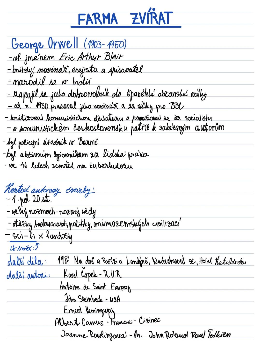 --- OCR Start ---
FARMA ZVÍŘAT
George Orwell (1903-1950)
-vl. jménem Eric Arthur Blair
- britsky novinar, na esejista a spisovatel
- narodil