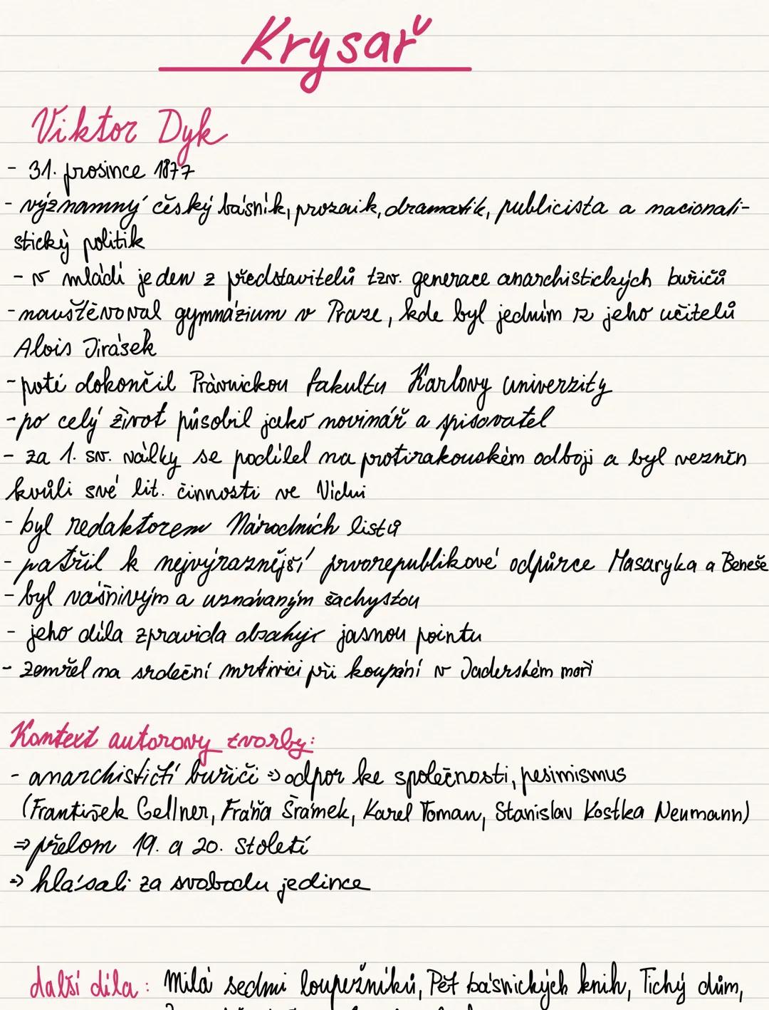 --- OCR Start ---
Viktor Dyk
- 31. prosince 1877
Krysar
- významný český básnik, prozaik, dramatik, publicista a nacionali-
stický politik
-