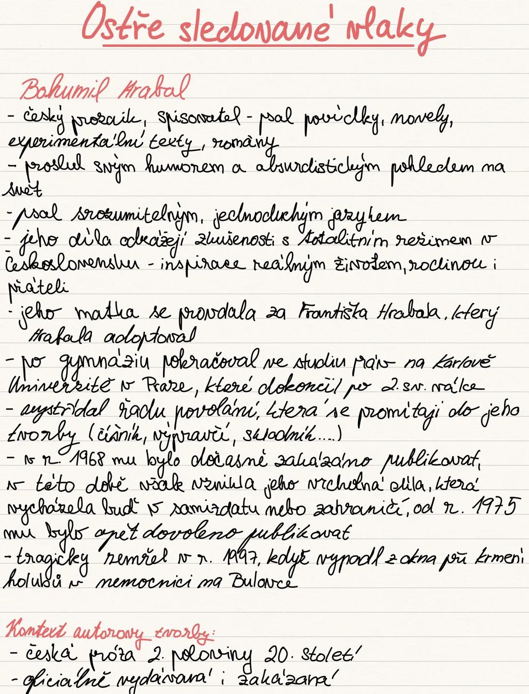 # Ostře sledované vlaky
Bohumil Hrabal
- český prozaik, spisovatel - psal poviclky, novely,
experimentalní texty, romany
- proslul svým hum