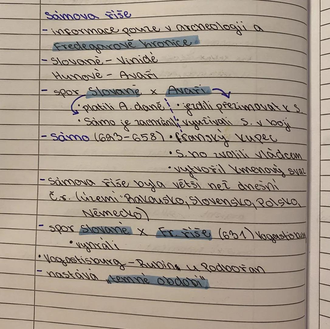 Sámova říše
- informace pouze v archeologii a
Fredegarové kronice
- Slované - Vinidé
Hunové - Avaři
- spor Slované x Avaři
(platili A.