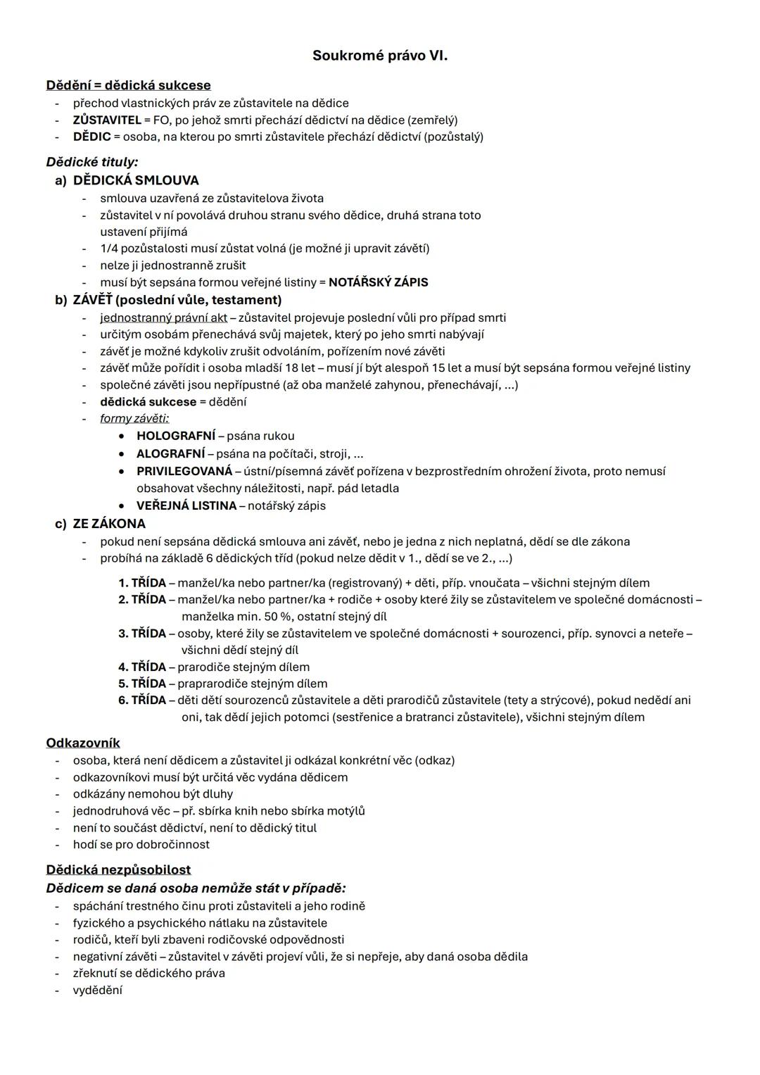 Soukromé právo - dědické právo (maturitní otázka)