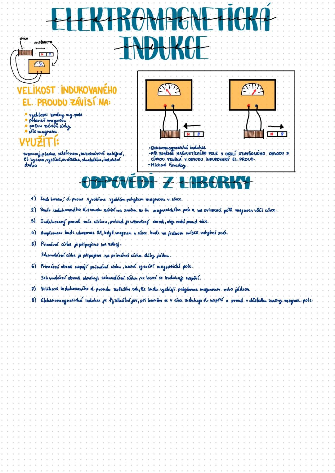 # ELEKTROMAGNETICKA
## INDUKCE
CÍVKA
AMPÉRMETR
VELIKOST: INDUKOVANÉHO
EL. PROUDO ZÁVISÍ NA:
* rychlosti změny mg. pole
* polaries mag