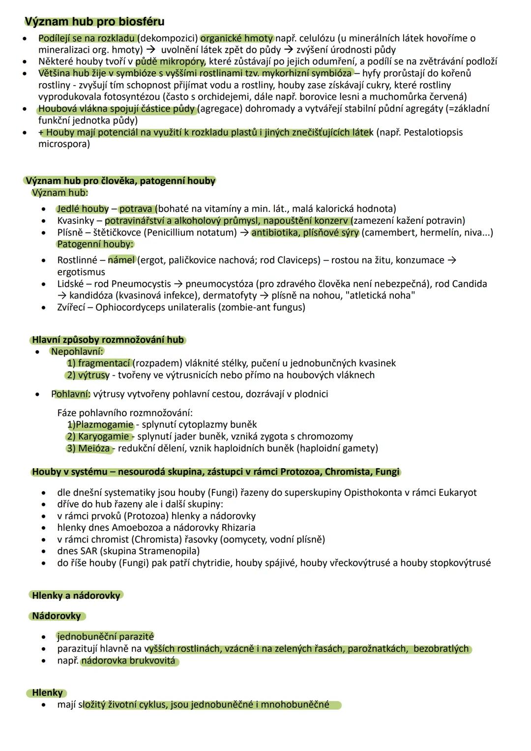 # 7. Houby a lišejníky
1. Heterotrofní výživa - Způsob výživy, kdy organismus získává energii a stavební látky z organických látek, které
p