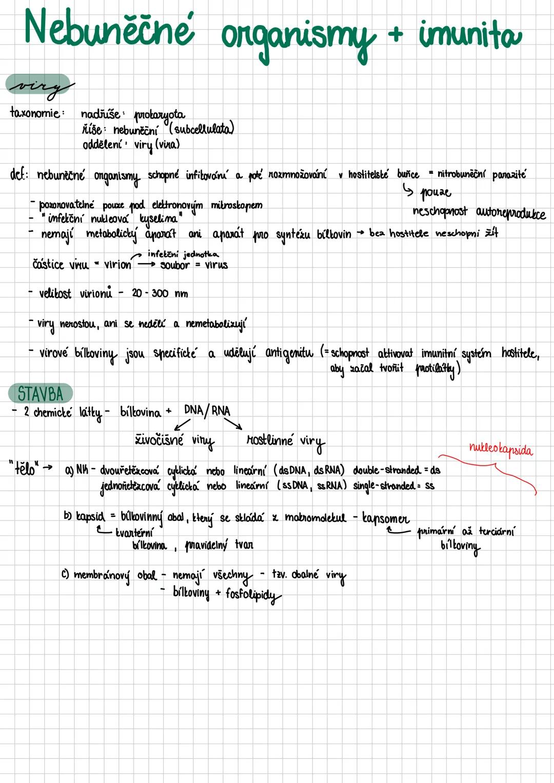 # Nebuněčné organismy + imunita
* viry
* taxonomie: nadříše: prokaryota
* říše: nebuněční (subcellulata)
* oddělení: viry