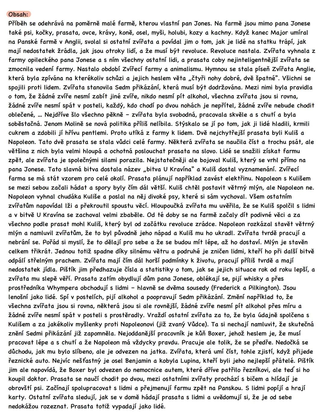 --- OCR Start ---
FARMA ZVÍŘAT
Autor: George Orwell
Literární forma: próza
Literární druh: epika
Literární žánr: alegorický antiutopický rom