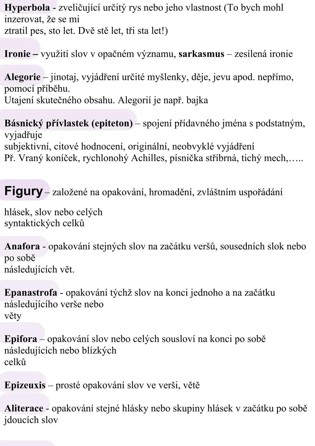 # Figury a tropy
jsou to zvláštní jazykové prostředky, které spoluvytvářejí estetickou funkci
literárního díla
# Tropy - jazykové prostředk