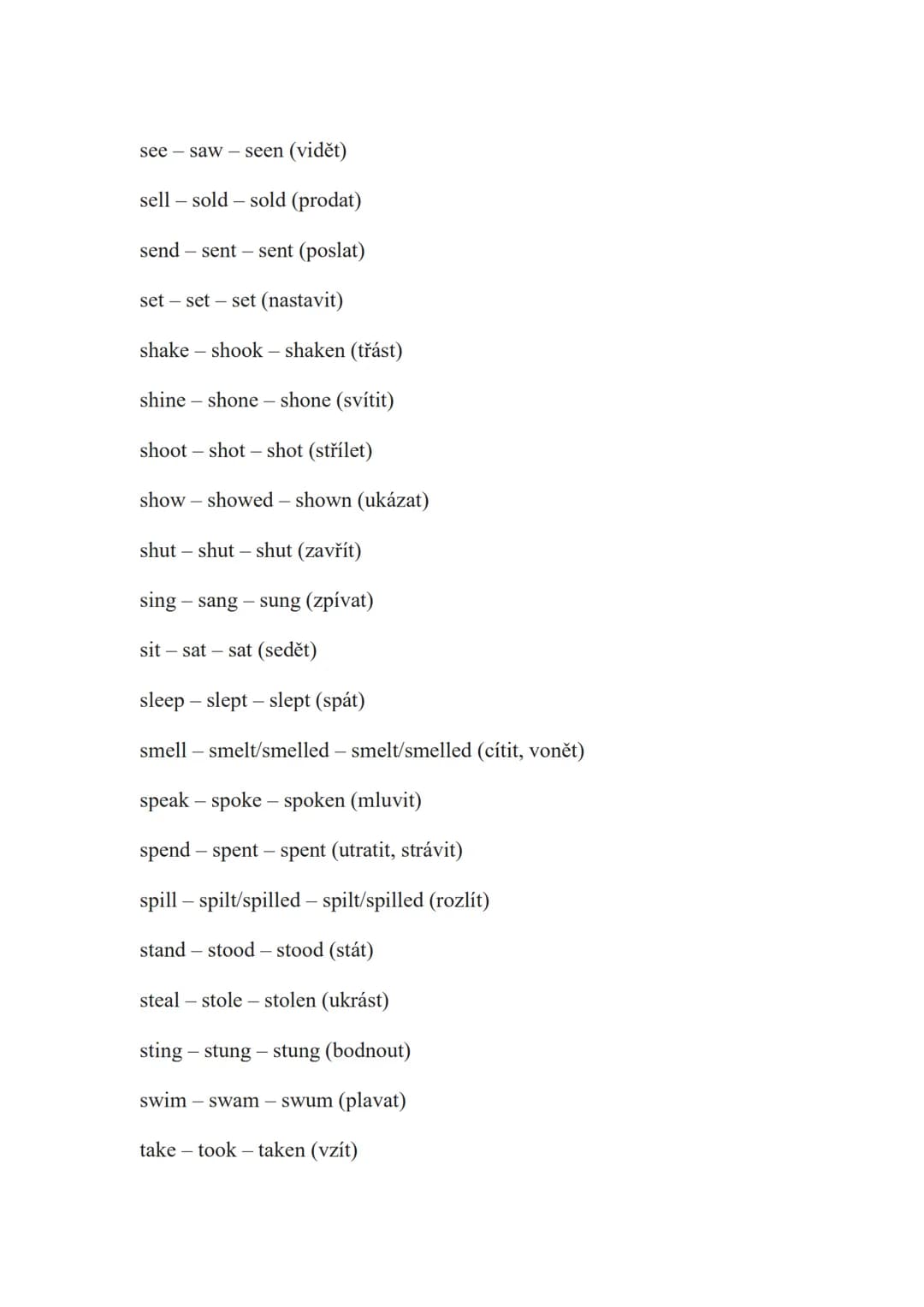 Irregular Verbs - Nepravidelná Slovesa
be-was/were - been (být)
beat beat beaten (bít, porazit)
become became become (stát se)
begin beg