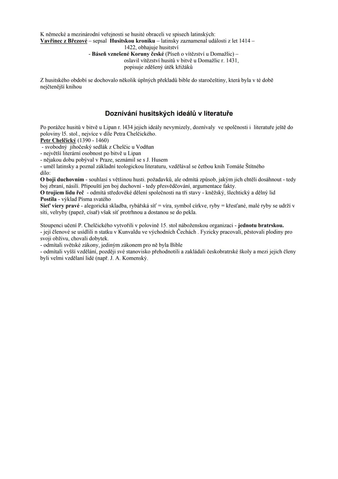 5. Reformace a její odraz v literatuře
(konec 14. stol. 1. pol. 15. stol)
Reformace = snaha o nápravu církve a společnosti
Na konci 14. sto